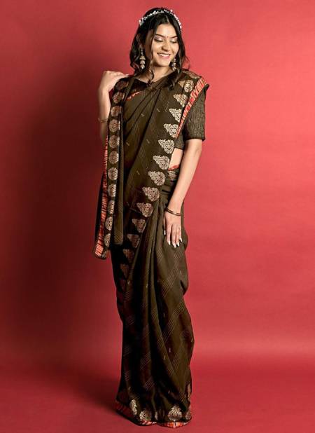 Brown Colour Ashima New Party Wear Designer Fancy Dark Georgette Saree Collection 5402